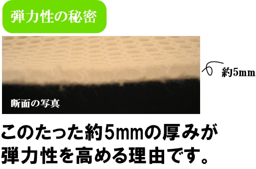 このたった5mmの厚みが弾力性を高め寝心地を向上させてくれます。